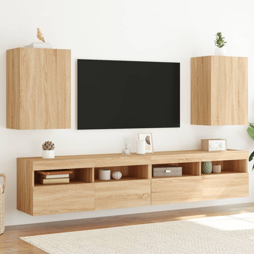 vidaXL Comode TV de perete, 2 buc., stejar sonoma, 40,5x30x60 cm, lemn