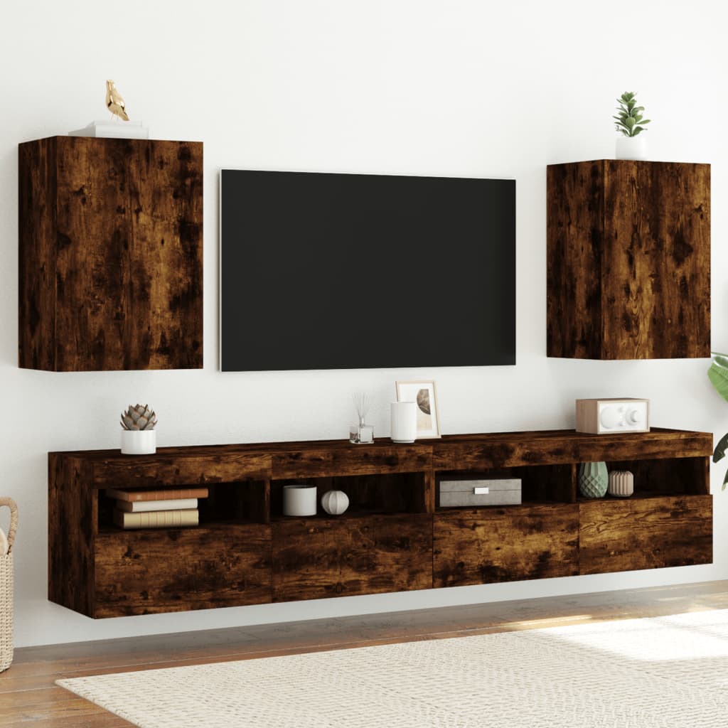vidaXL Comodă TV de perete 2 buc., stejar fumuriu, 40,5x30x60 cm, lemn
