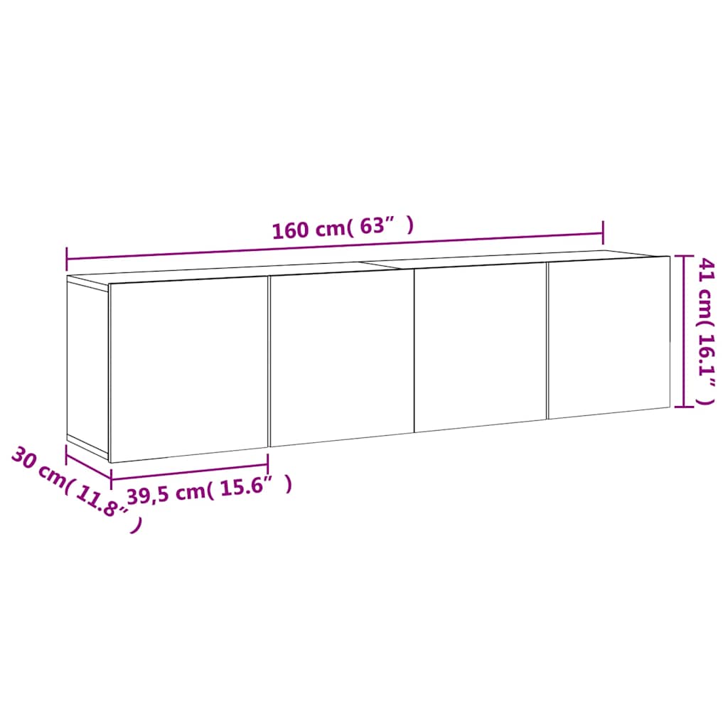 TV Cabinet Wall-mounted Cupboard Entertainment Centre Unit Living Room vidaXL - Picture 3 of 11