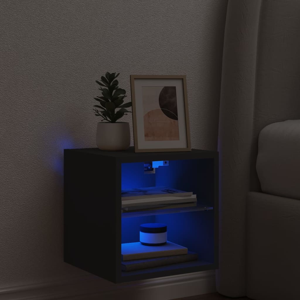 vidaXL Tv-wandmeubel met LED-verlichting 30x28,5x30 cm zwart afbeelding