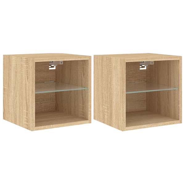 vidaXL teleri seinakapid LED-tuledega 2 tk, Sonoma tamm, 30x28,5x30 cm