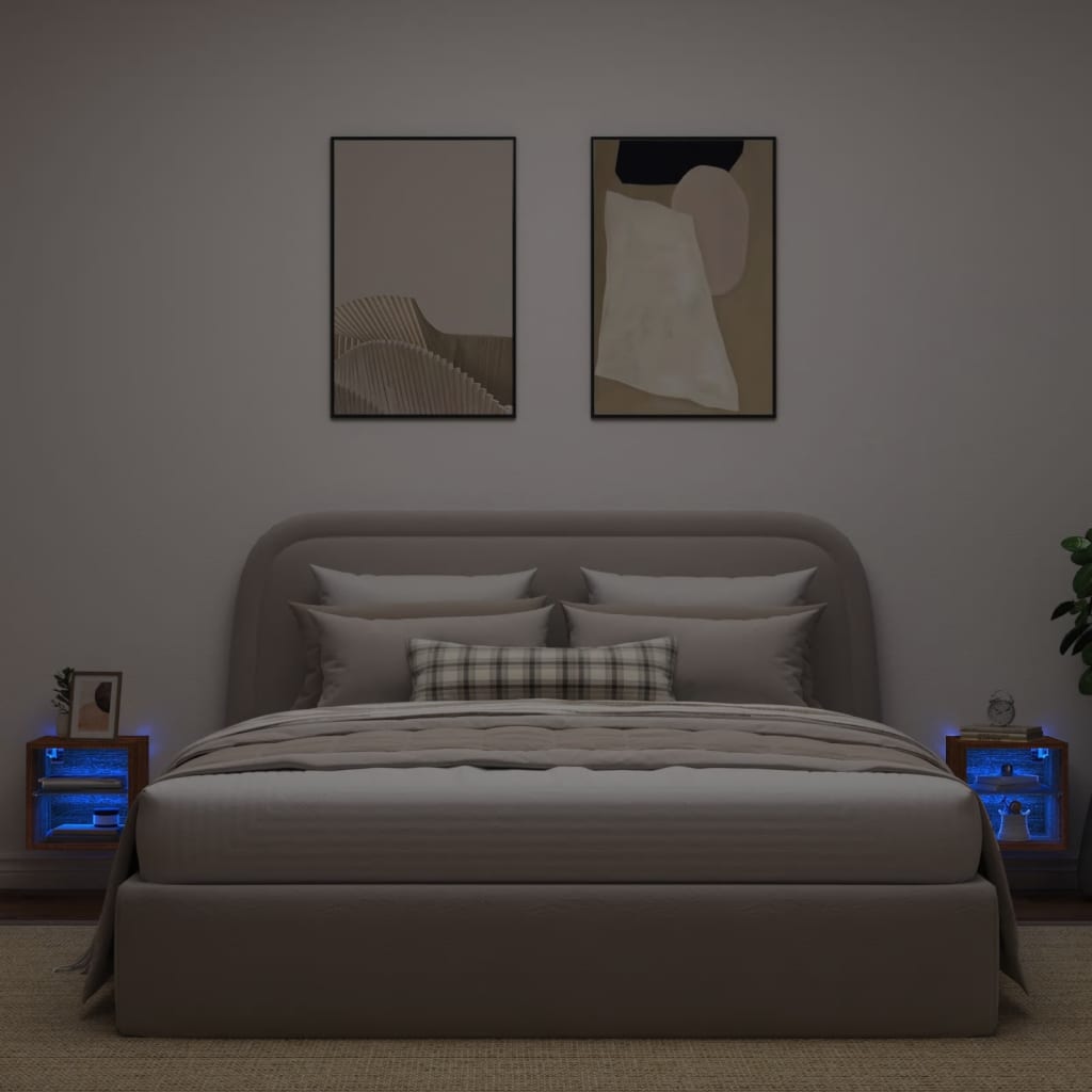 vidaXL Tv-wandmeubels met LED 2 st 30x28,5x30 cm bruin eikenkleur afbeelding