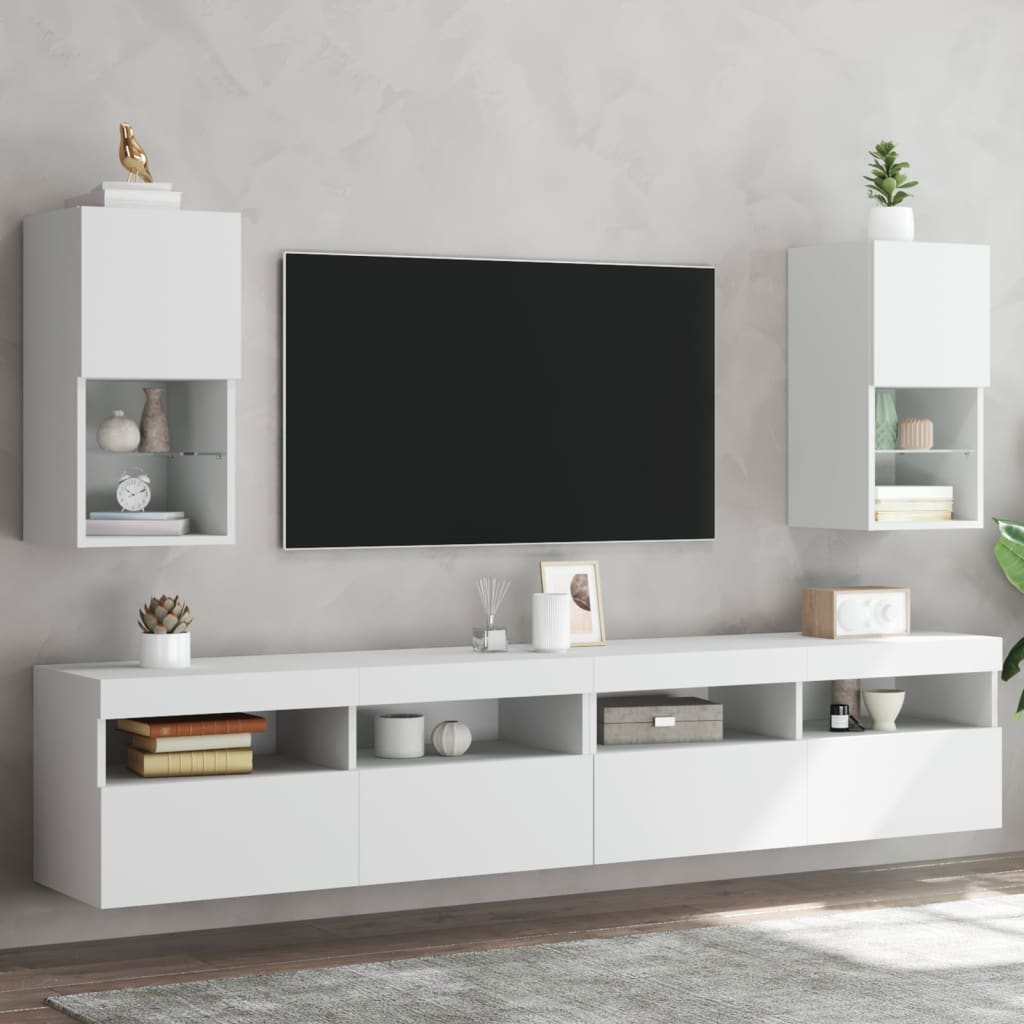 vidaXL Comode TV cu lumini LED, 2 buc., alb, 30,5x30x60 cm