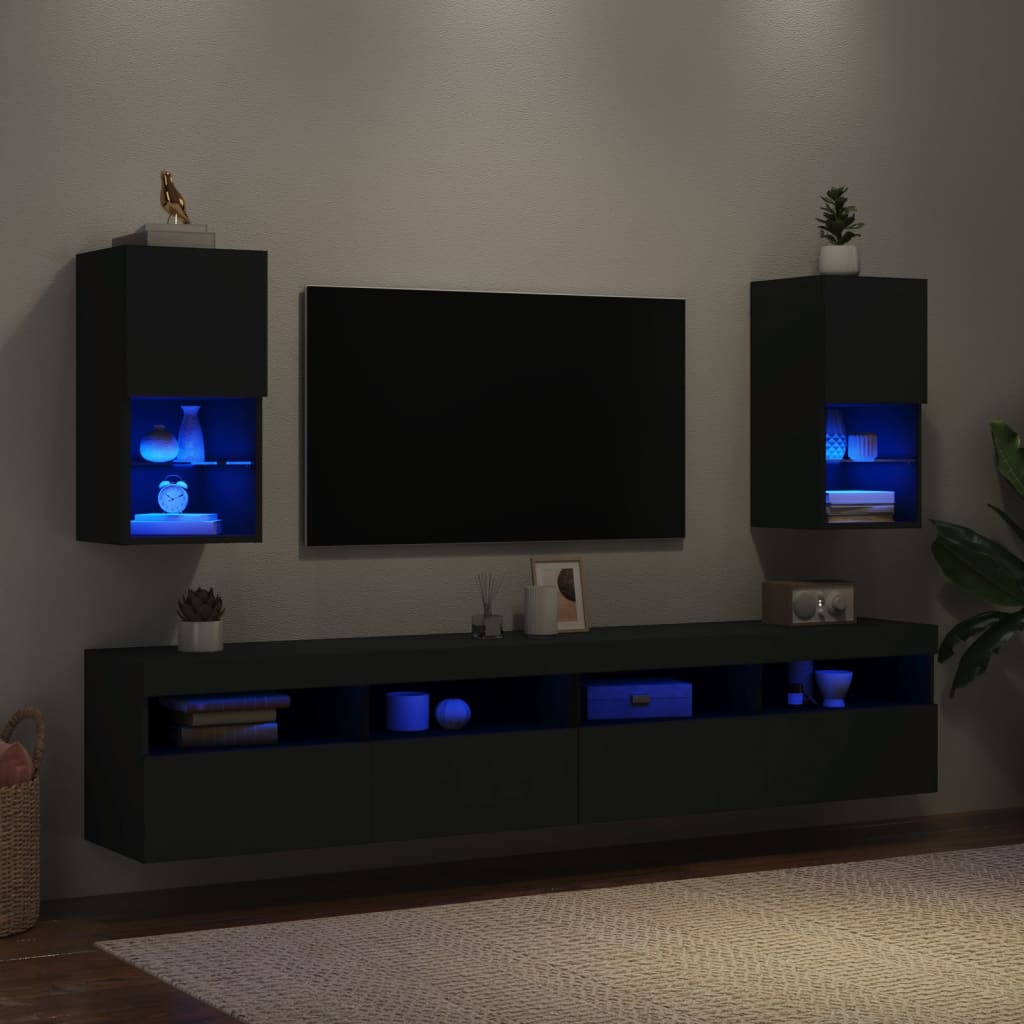 TV-Schränke mit LED-Leuchten 2 Stk. Schwarz 30,5x30x60 cm