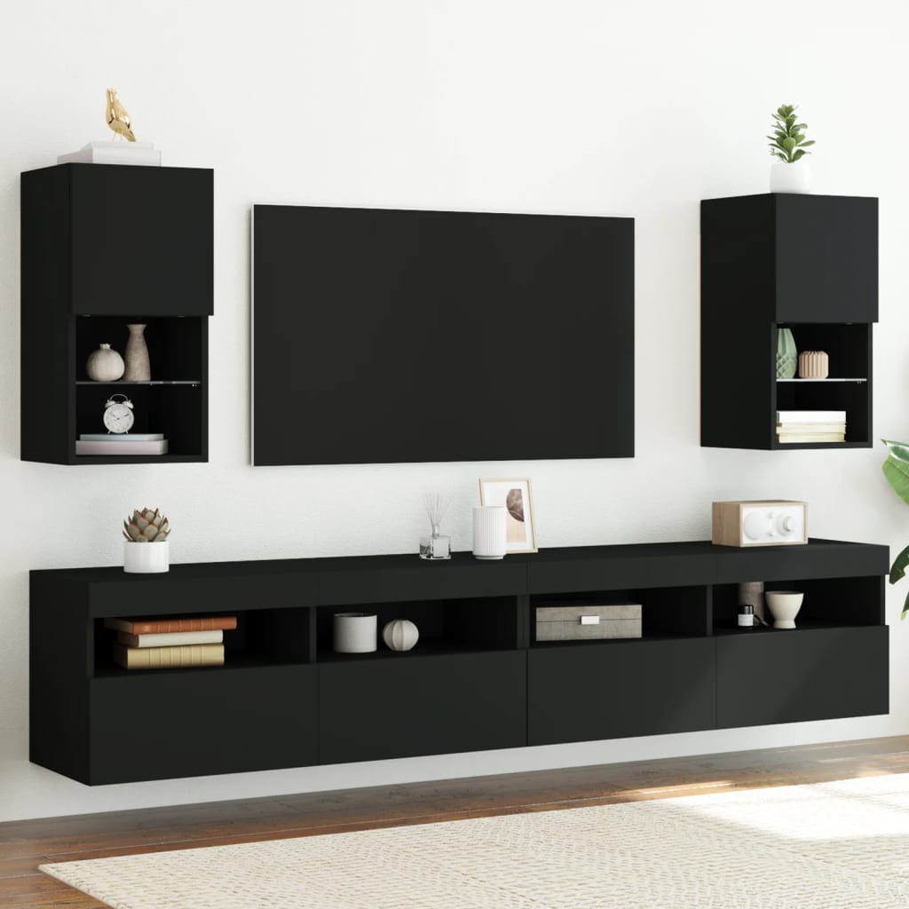 vidaXL Comode TV cu lumini LED, 2 buc., negru, 30,5x30x60 cm