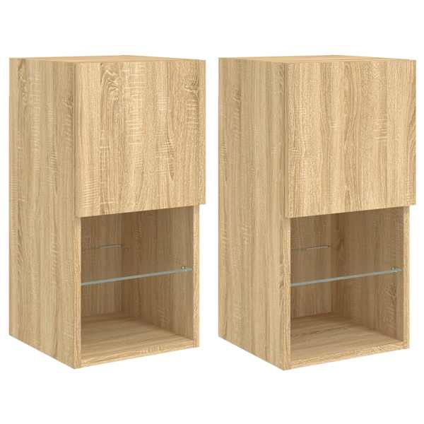 vidaXL LED-tuledega telerikapid 2 tk, Sonoma tamm, 30,5 x 30 x 60 cm