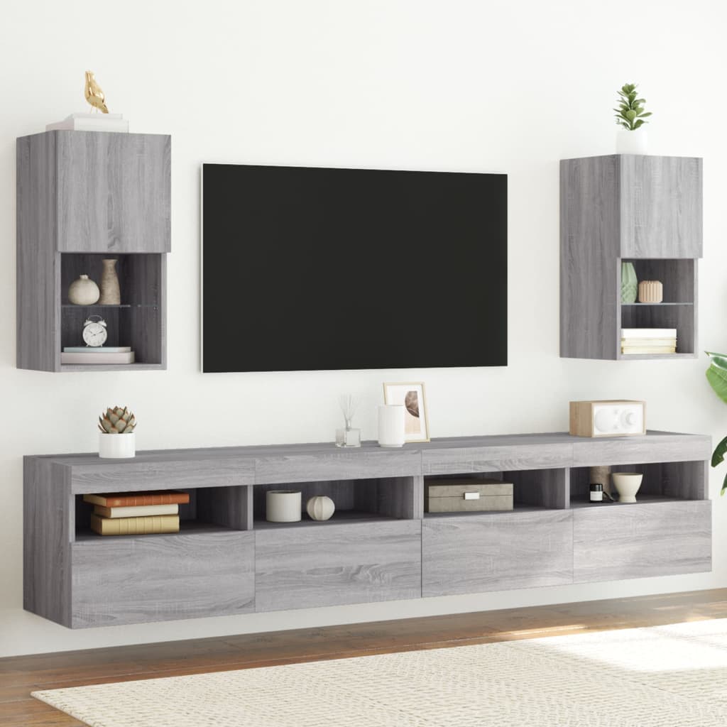 vidaXL Meubles TV avec lumières LED 2 pcs sonoma gris 30,5x30x60 cm