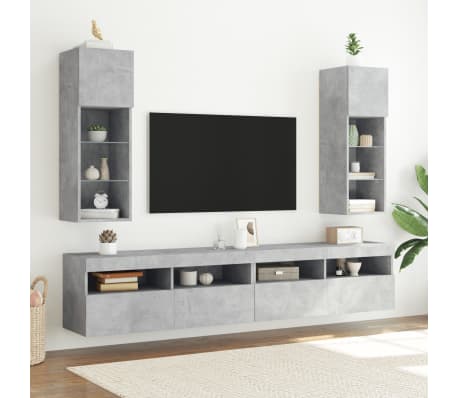 vidaXL TV Cabinet with LED Lights Concrete Grey 30.5x30x90 cm