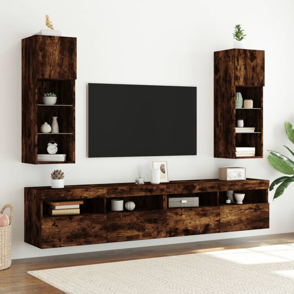 vidaXL Tv-meubel LED-verlichting 30,5x30x90 cm gerookt eikenkleurig afbeelding