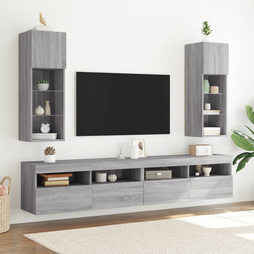 TV-Schrank mit LED-Leuchten Grau Sonoma 30,5x30x90 cm