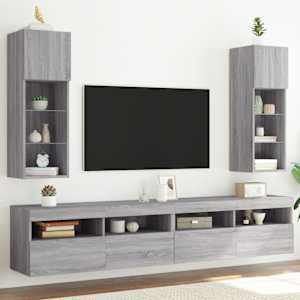 TV omarica z LED lučkami 2 kosa siva sonoma 30,5x30x90 cm
