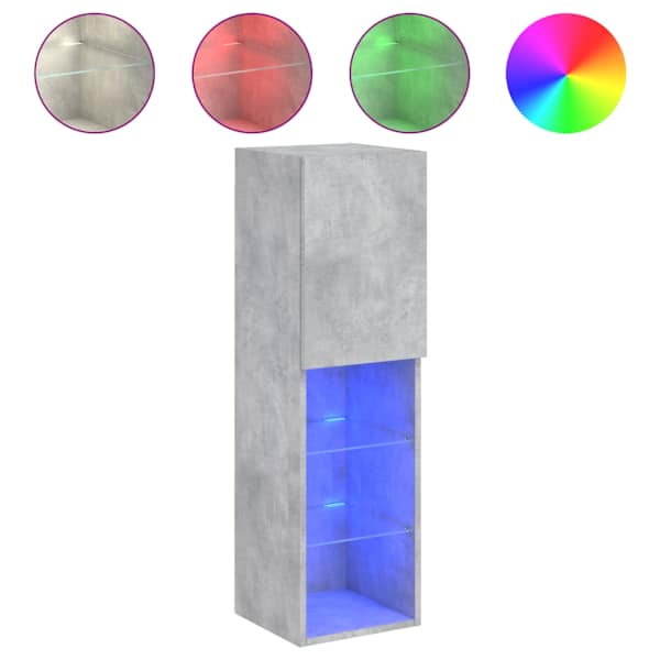 vidaXL LED-tuledega telerikapp, betoonhall, 30,5 x 30 x 102 cm