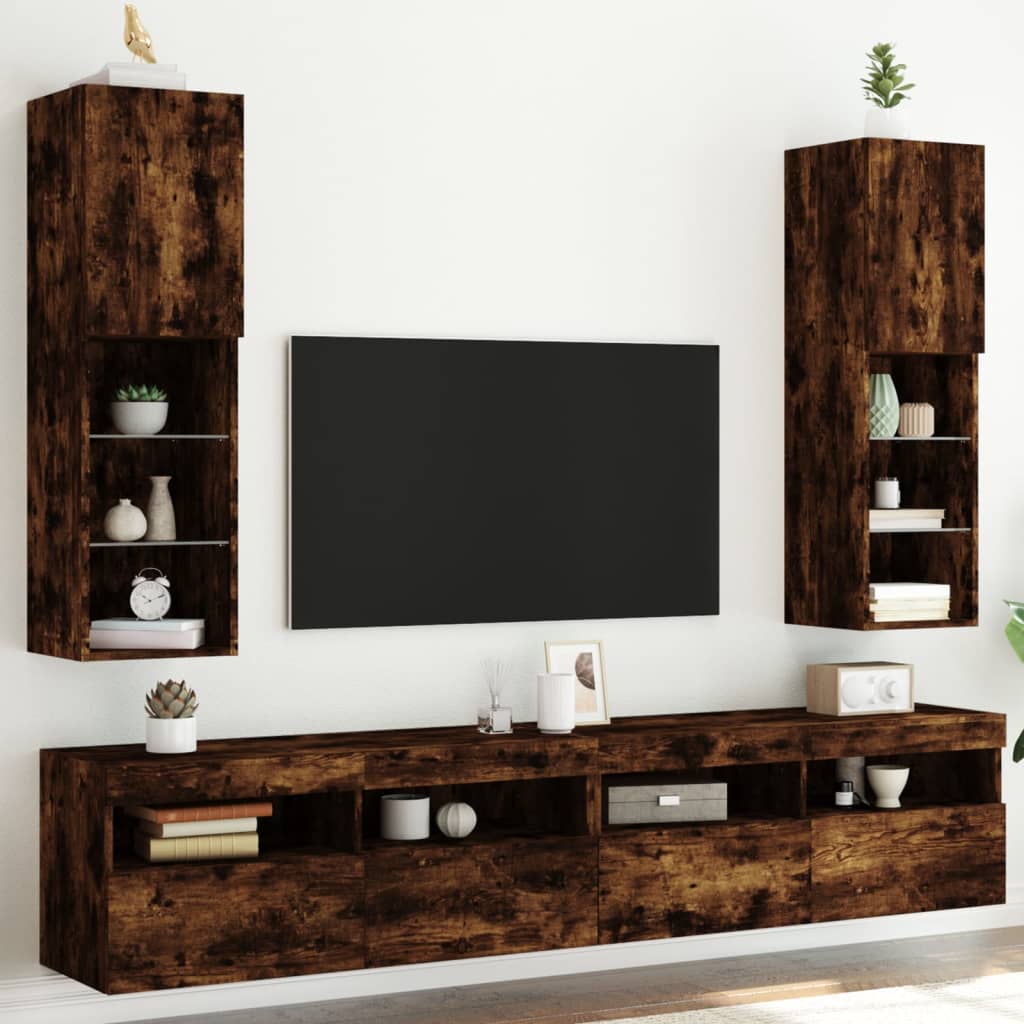 vidaXL TV skrinky s LED svetlami 2 ks dymový dub 30,5x30x102 cm
