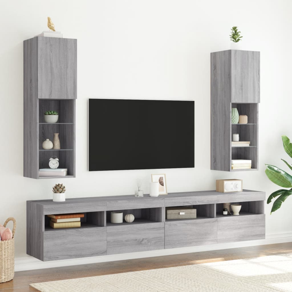 vidaXL Tv-meubel met LED-verlichting 30,5x30x102 cm grijs sonoma eiken afbeelding