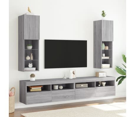 vidaXL TV Cabinet with LED Lights Grey Sonoma 30.5x30x102 cm