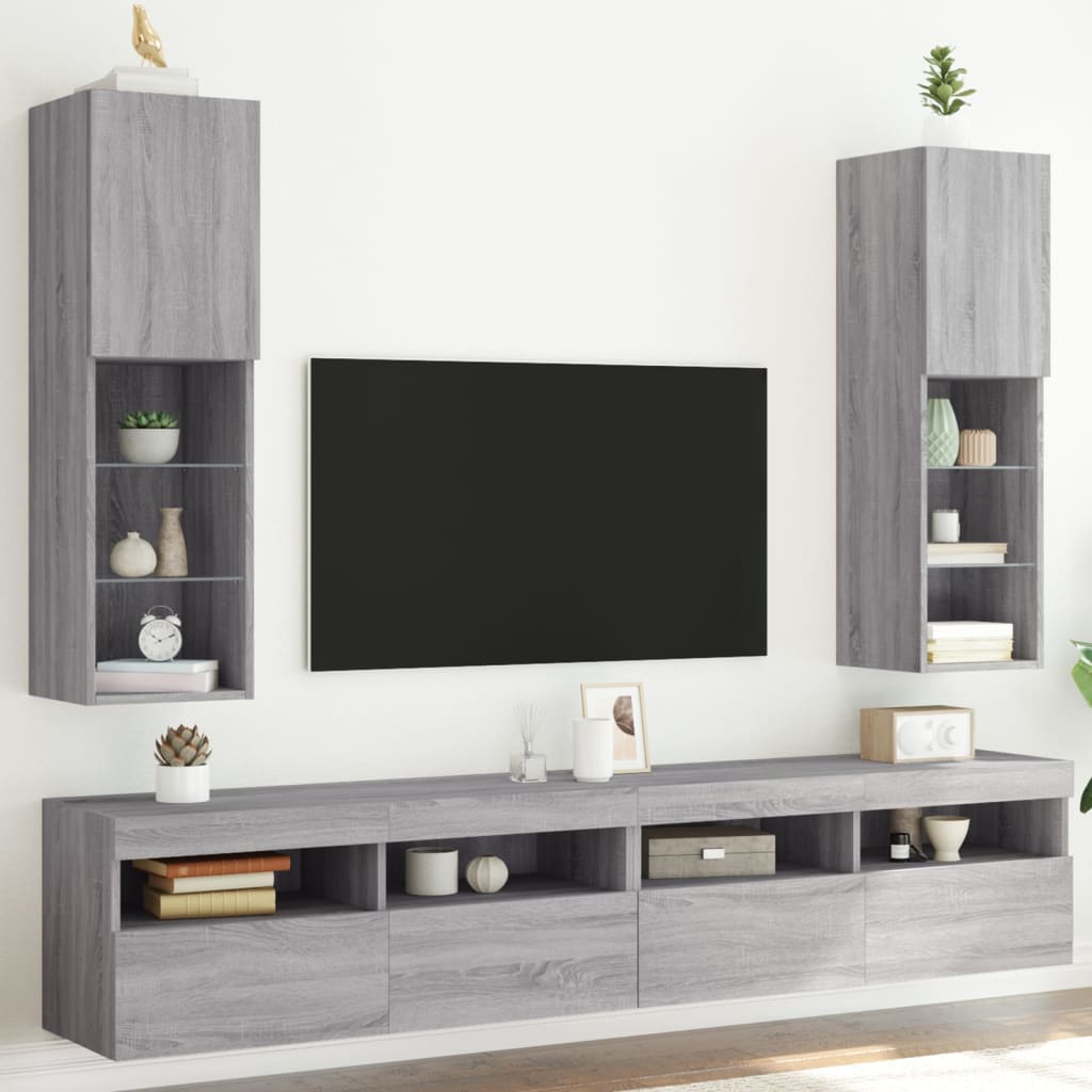 Thumbnail - vidaXL TV-Schränke mit LED-Leuchten 2 Stk. Grau Sonoma 30,5x30x102 cm