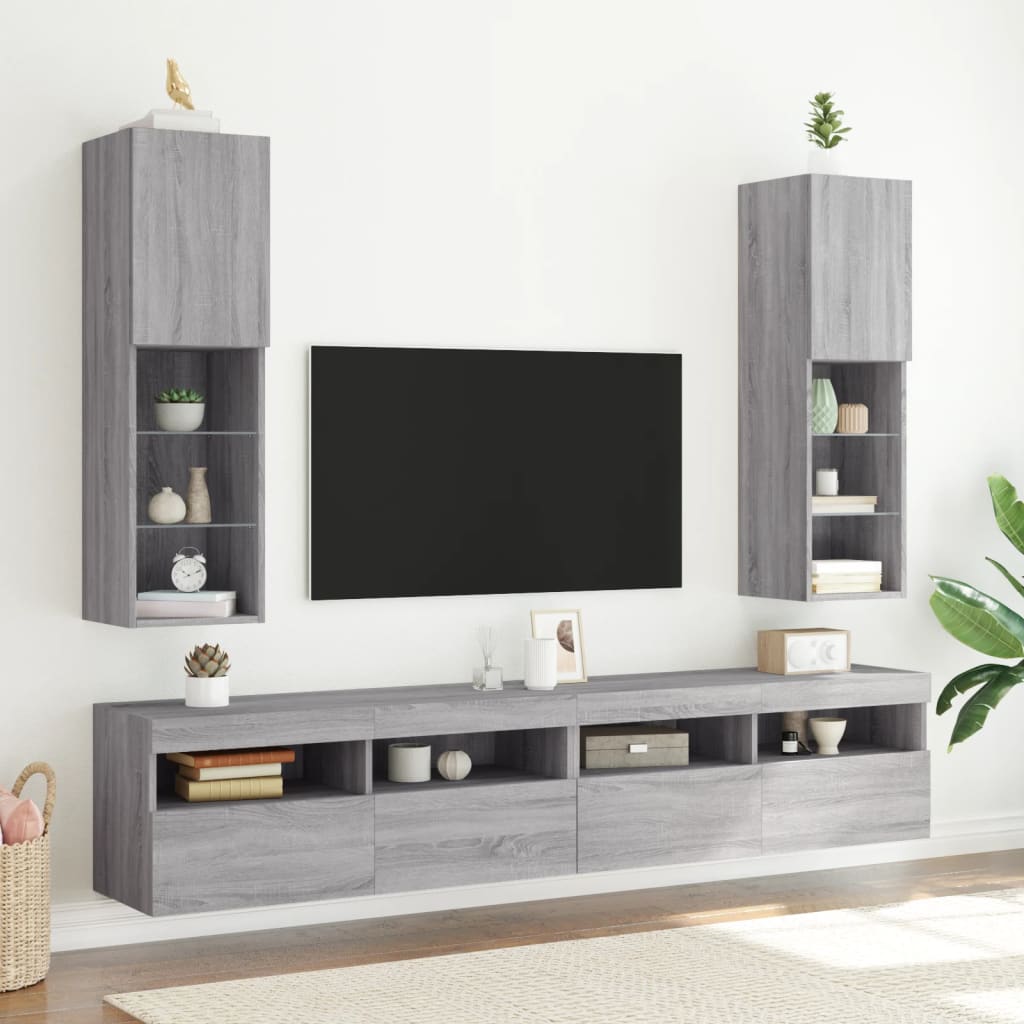 vidaXL TV-Schränke mit LED-Leuchten 2 Stk. Grau Sonoma 30,5x30x102 cm