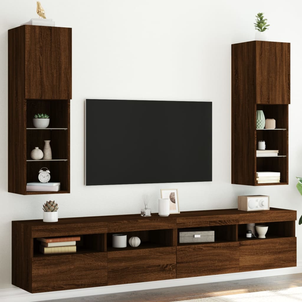 vidaXL Tv-meubels met LED-verlichting 2 st 30,5x30x102 cm bruineiken afbeelding