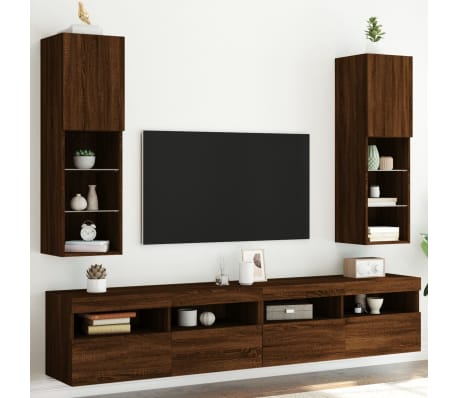 vidaXL TV-kaapit LED-valoilla 2 kpl ruskea tammi 30,5x30x102 cm
