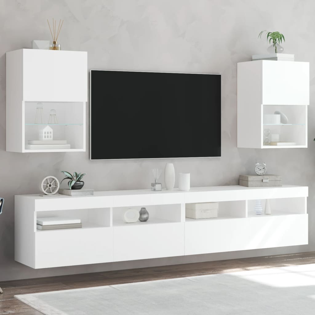 vidaXL Comode TV cu lumini LED, 2 buc., alb, 40,5x30x60 cm