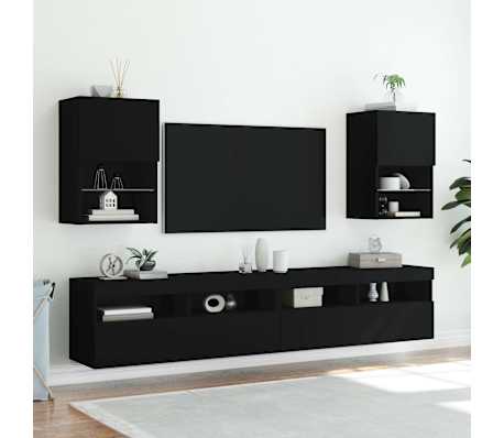 vidaXL Meuble TV avec lumi&egrave;res LED noir 40,5x30x60 cm