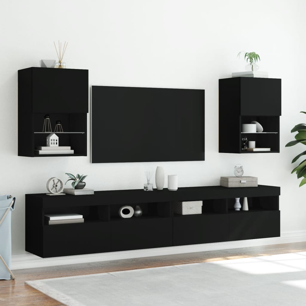 vidaXL Comode TV cu lumini LED, 2 buc., negru, 40,5x30x60 cm