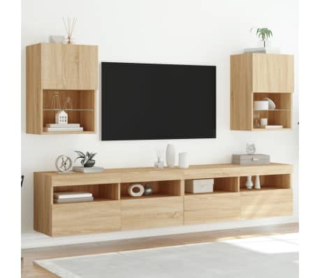 vidaXL TV Cabinets with LED Lights 2 pcs Sonoma Oak 40.5x30x60 cm