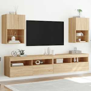 vidaXL TV Cabinets with LED Lights 2 pcs Sonoma Oak 40.5x30x60 cm
