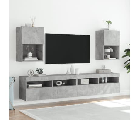 vidaXL Mueble para TV con luces LED gris hormig&oacute;n 40,5x30x60 cm