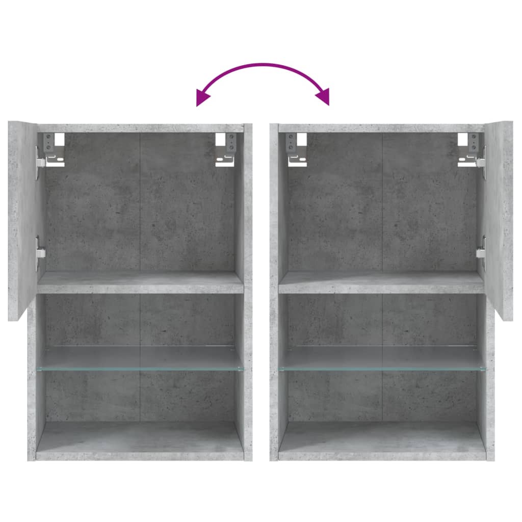 Comode TV cu lumini LED, 2 buc., gri beton, 40,5x30x60 cm
