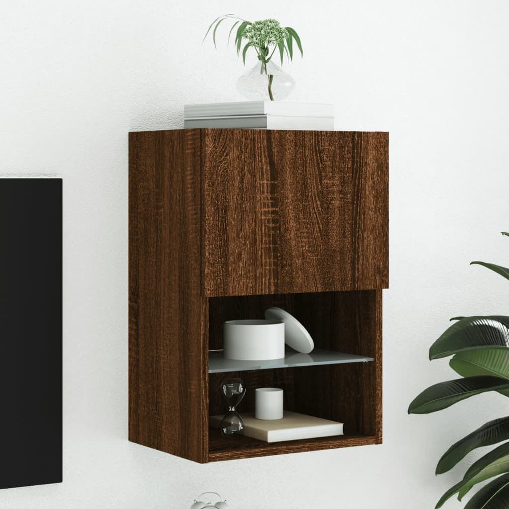 vidaXL Comodă TV cu lumini LED, stejar maro, 40,5x30x60 cm