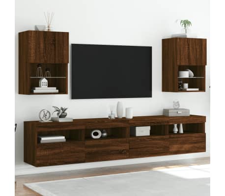 vidaXL Meubles TV avec lumi&egrave;res LED 2 pcs ch&ecirc;ne marron 40,5x30x60 cm