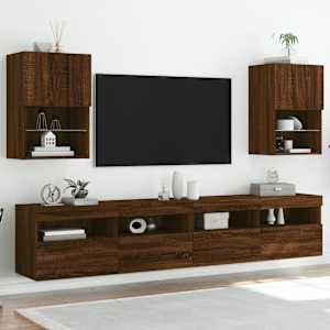 vidaXL Meubles TV avec lumi&egrave;res LED 2 pcs ch&ecirc;ne marron 40,5x30x60 cm