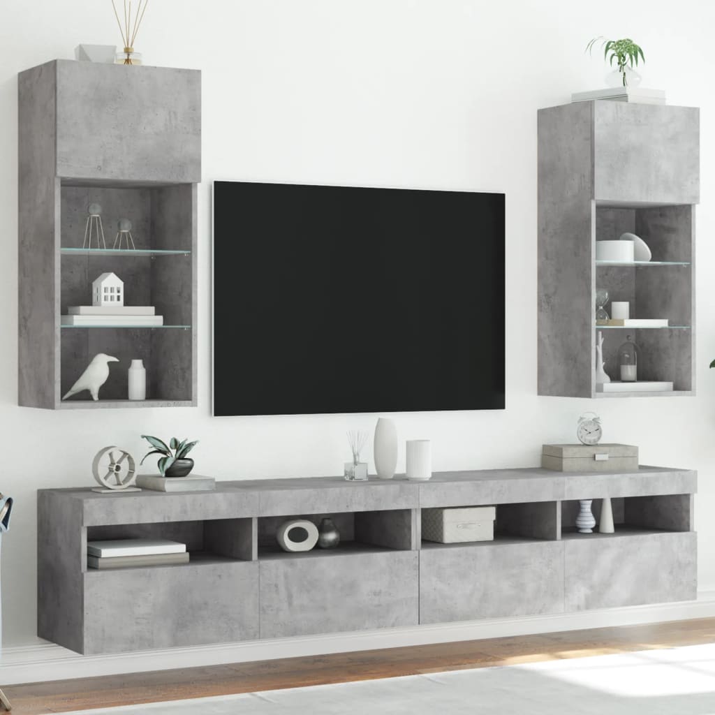 Tv-borde med LED-lys - 2 stk., 40,5 × 30 × 90 cm, betongrå