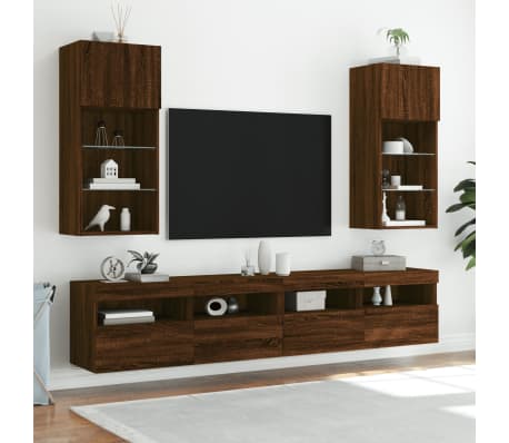 vidaXL Meuble TV avec lumi&egrave;res LED ch&ecirc;ne marron 40,5x30x90 cm