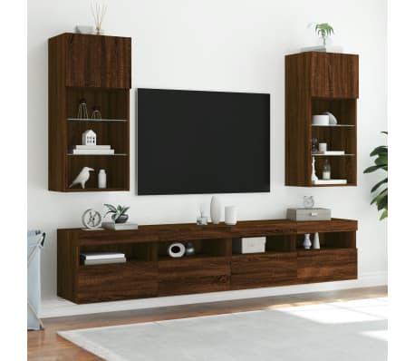 vidaXL Comode TV cu lumini LED, 2 buc. stejar maro, 40,5x30x90 cm