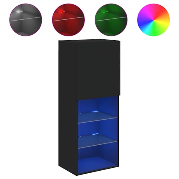 vidaXL LED-tuledega telerikapp, must, 40,5 x 30 x 102 cm