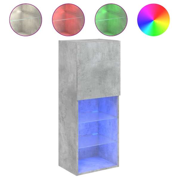 vidaXL LED-tuledega telerikapp, betoonhall, 40,5 x 30 x 102 cm