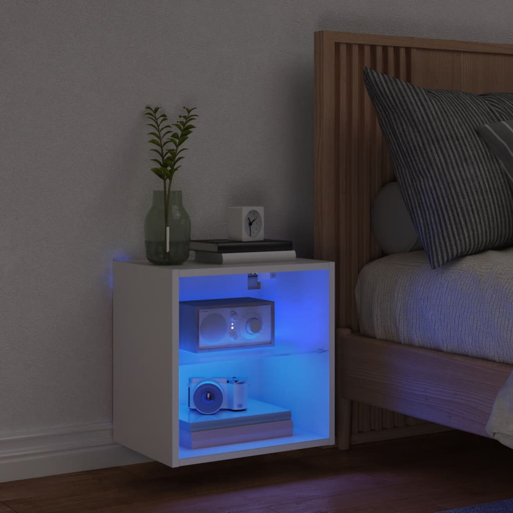 vidaXL Nachtkastje met LED's wandgemonteerd wit afbeelding
