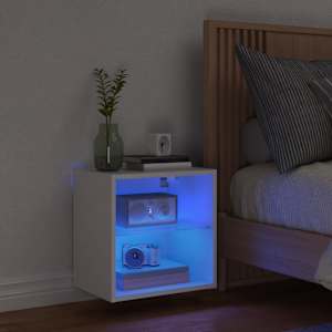 Noční stolek s LED osvětlením nástěnný bílý - obrázek 3