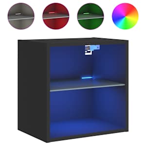 Noční stolek s LED osvětlením nástěnný černý - obrázek 2