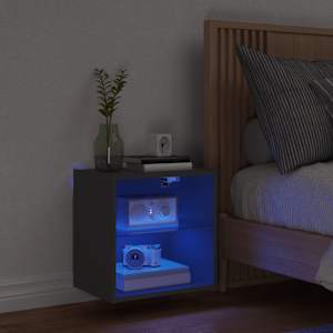 Noční stolek s LED osvětlením nástěnný černý - obrázek 3