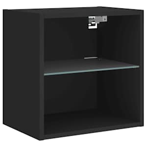 Noční stolek s LED osvětlením nástěnný černý - obrázek 6