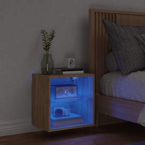 Noční stolek s LED osvětlením nástěnný dub sonoma - obrázek 3
