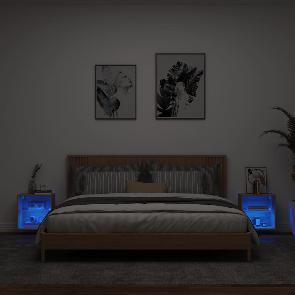 vidaXL Nočné stolíky s LED svetlami nástenné 2 ks dub sonoma