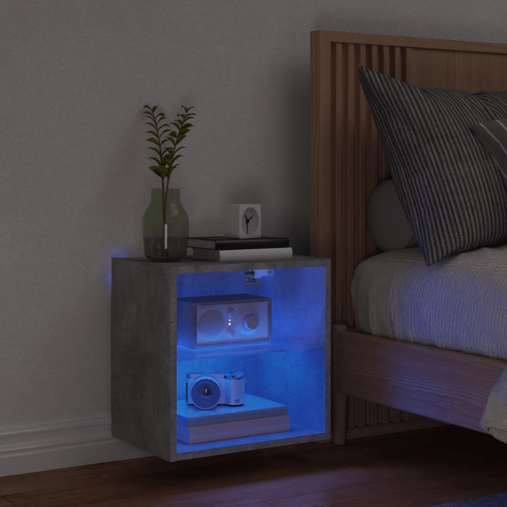 vidaXL Nočný stolík s LED svetlami nástenný betónovo sivý
