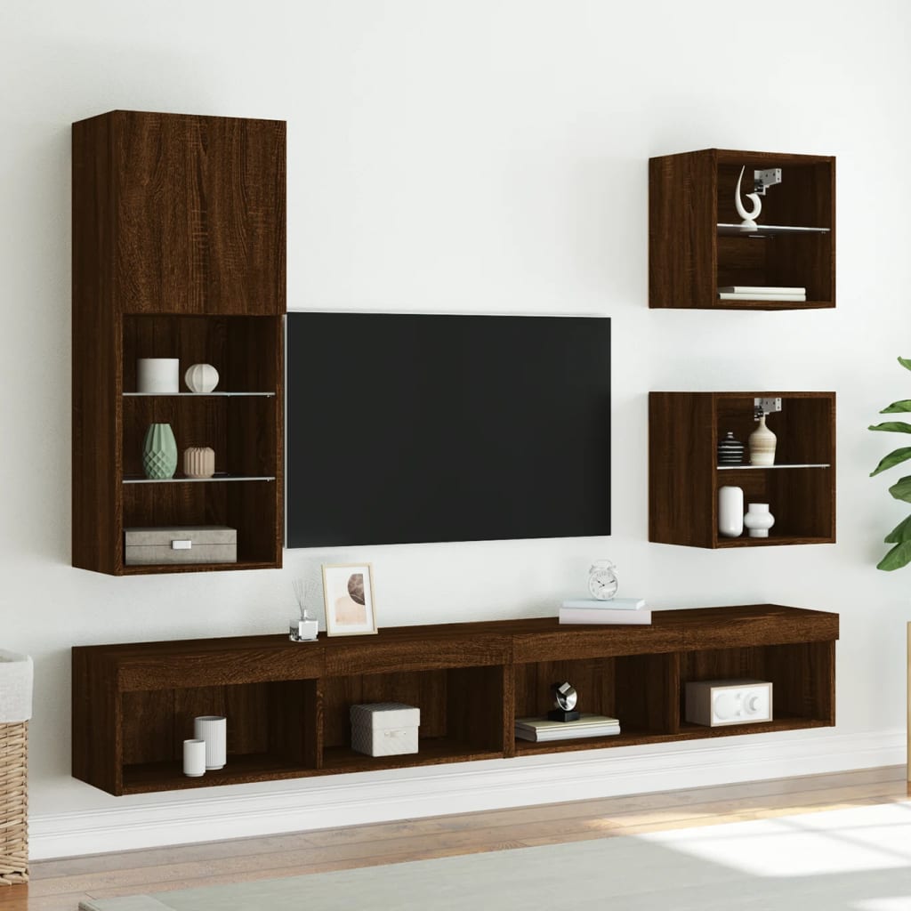 Noční stolek s LED osvětlením nástěnný hnědý dub - obrázek 15