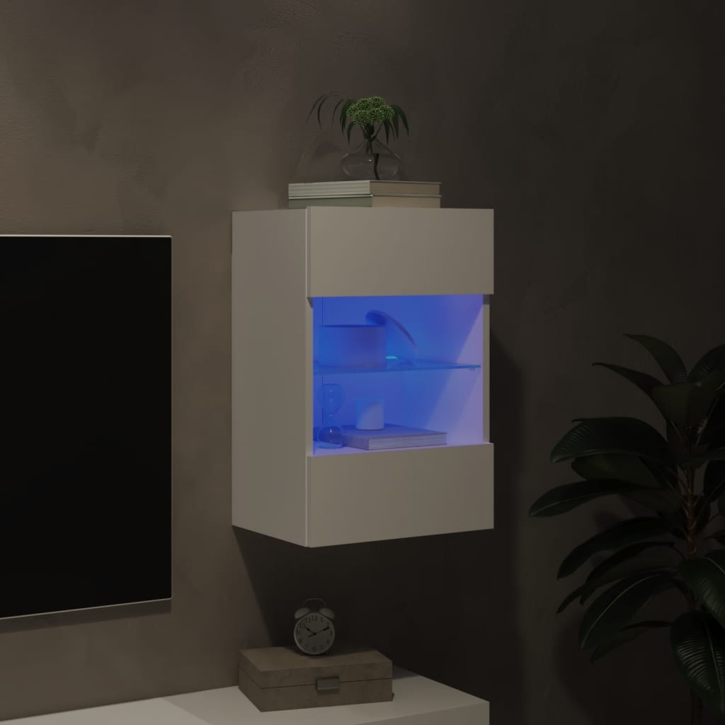  TV nástenná skrinka s LED svetlami biela 40x30x60,5 cm