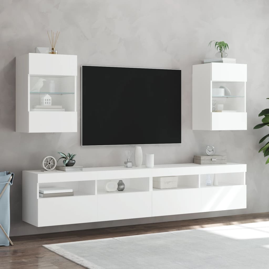  TV nástenná skrinka s LED svetlami biela 40x30x60,5 cm