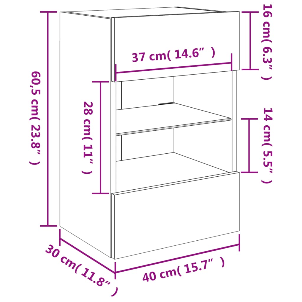 Nástěnná TV skříňka s LED osvětlením dub sonoma 40x30x60,5 cm - obrázek 18